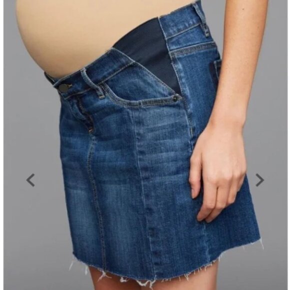 led Luxe Essentials Denim Maternity Skirt Stretch Side Panel Raw Hem Size Large - Picture 2 of 14